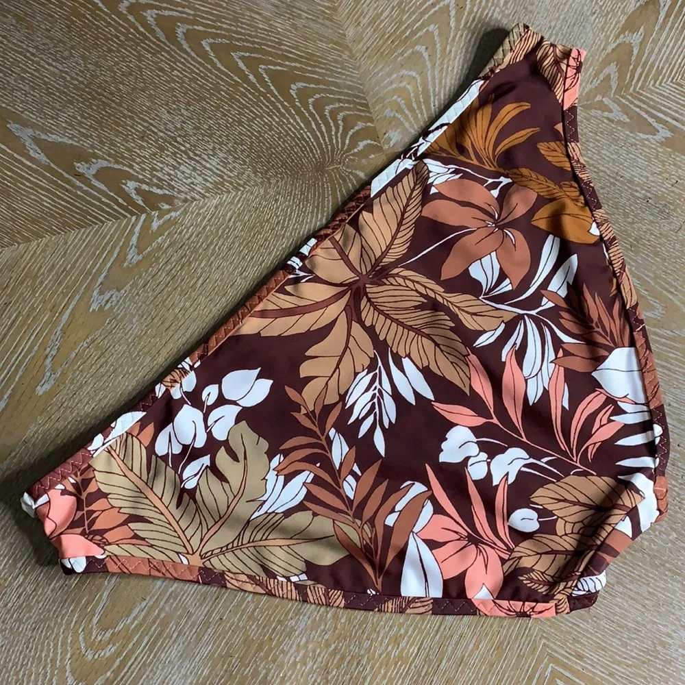 AERIE Brown White Floral Bikini Swim Bikini Bottoms XL